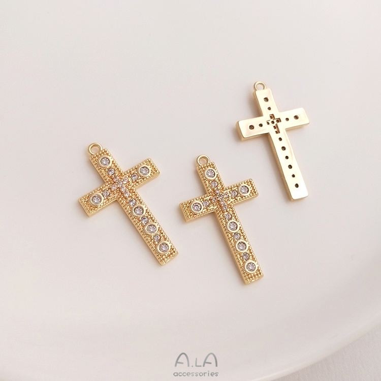 Mặt Vòng cổ Hình Thánh Giá Bằng Đồng 14K Đính Đá Zircon Tự Làm