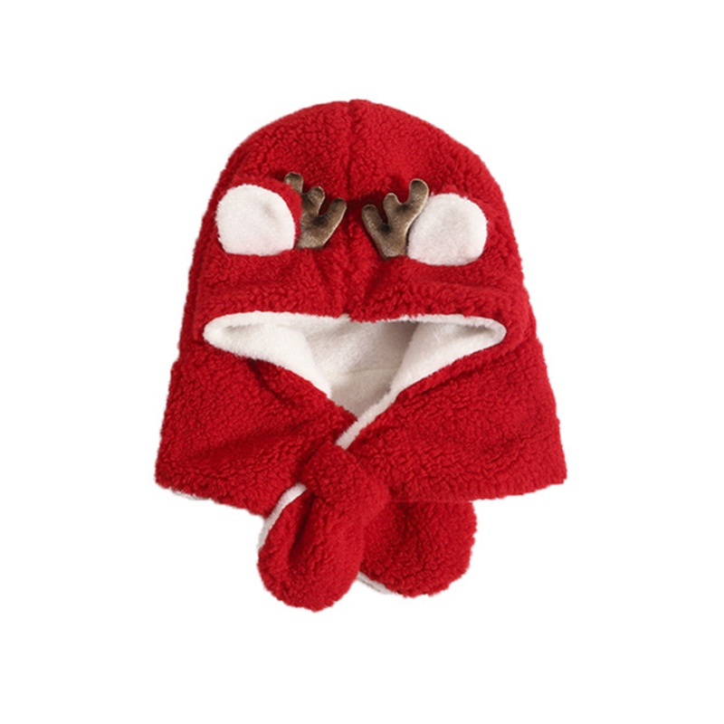 Mũ Trùm Đầu Kiêm Khăn Choàng Cổ Giữ Ấm Tai Hình Tuần Lộc Hoạt Hình Bằng Vải Bông Dễ Thương Cho Bé