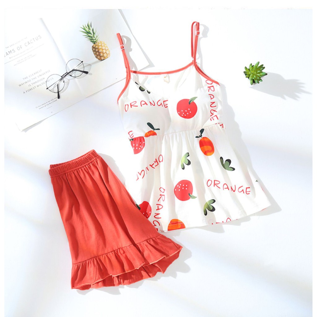 Đồ ngủ mặc nhà 2 Dây Xinh Xắn - Kèm Đệm Mút Ngực - Chất Liệu Cotton Mềm Mát- mã BC-02