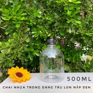 1 Chai nhựa 500ml trụ lùn nắp đen - Chai nhựa trà sữa