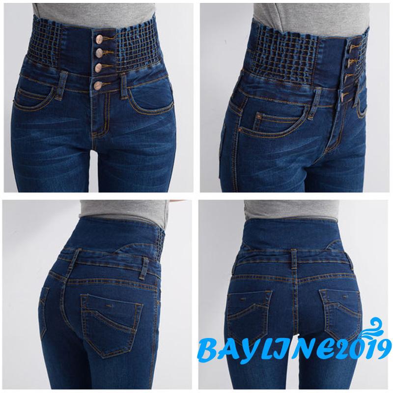 Quần denim dài ống bút chì ôm dáng lưng cao thời trang cho nữ