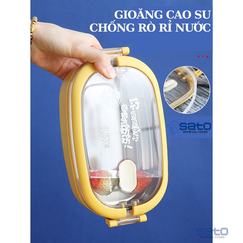 Hộp đựng cơm văn phòng inox 2 tầng, Hộp cơm giữ nhiệt 3 ngăn lúa mạch dùng cho lò vi sóng Lunch Box