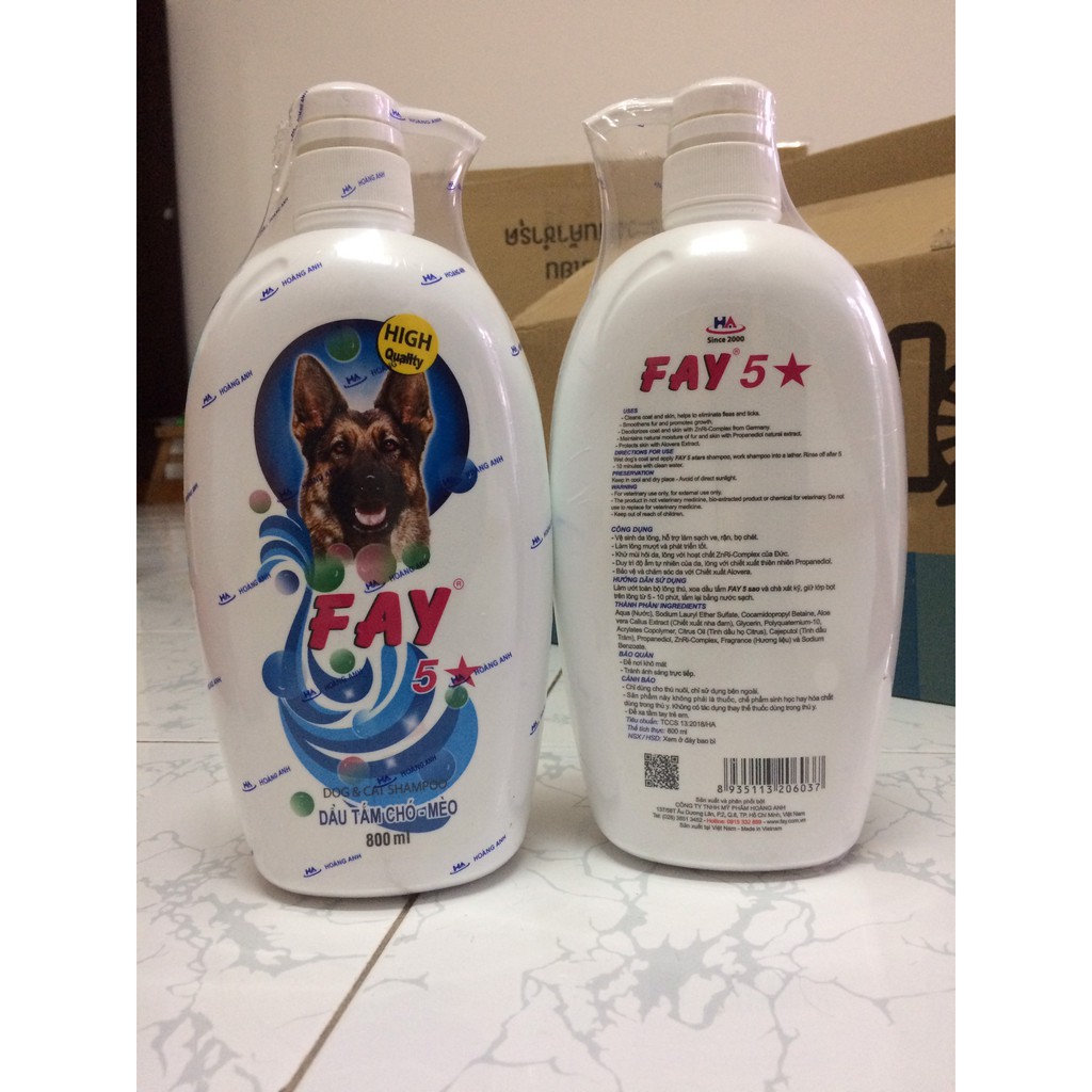Dầu tắm sữa tắm trị ve, rận, bọ chét chó mèo 800ml Fay 5 SAO