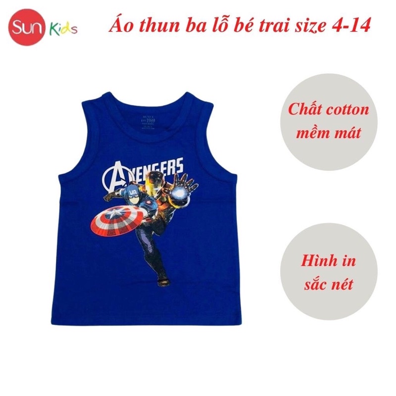 Áo thun bé trai, áo ba lỗ bé trai chất cotton, nhiều màu, Size 4 - 14 tuổi - SUNKIDS1