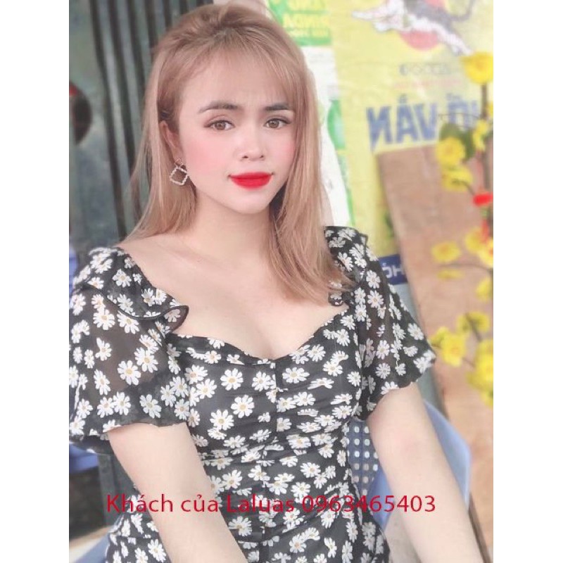 Đầm hoa cúc bigsize voan Hàn 2 lớp Laluas