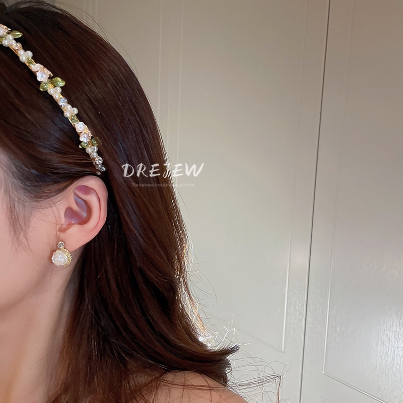 DREJEW Kẹp tóc hình hoa lá đính ngọc trai phong cách Hàn Quốc