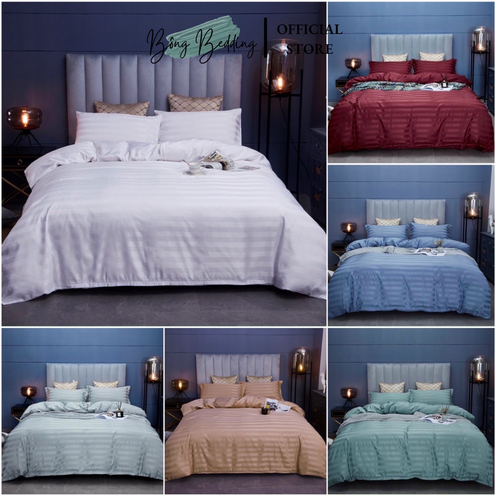 Bộ chăn ga Cotton sọc 3f chăn ga Hàn Quốc đủ màu đủ size miễn phí bo chun