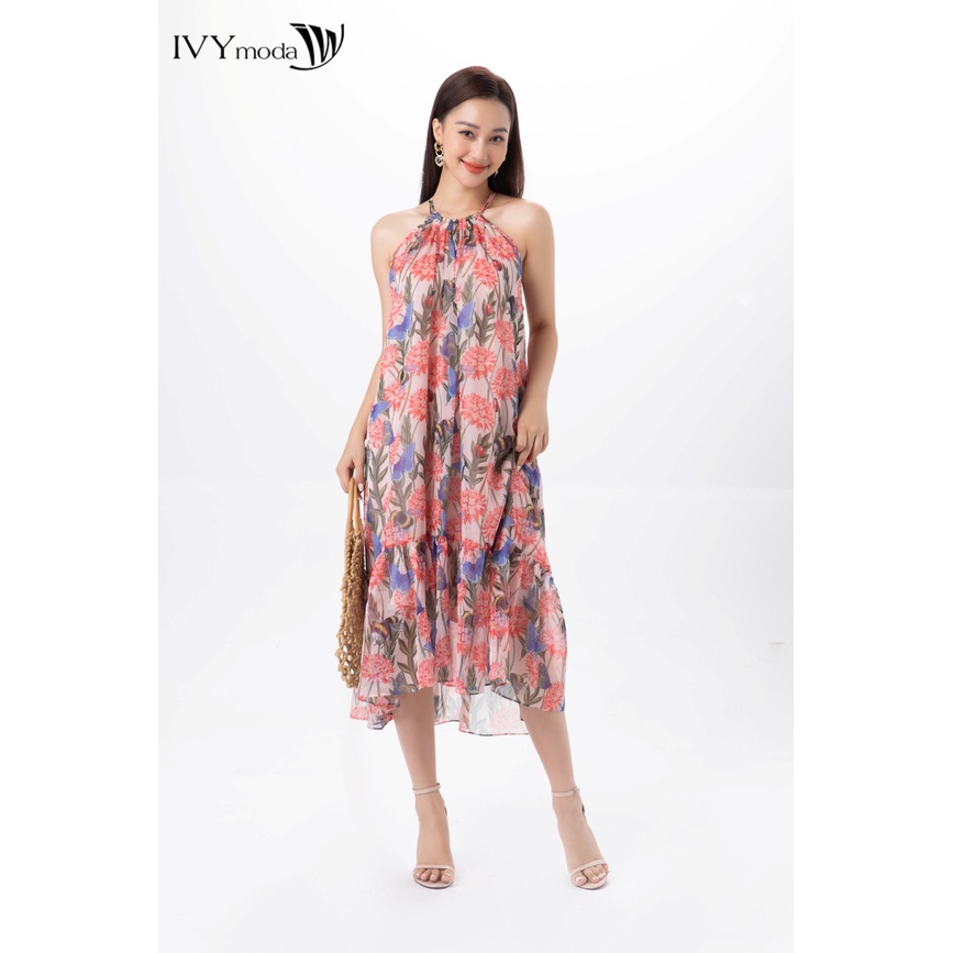 Đầm lụa cổ yếm phối dây sau IVY moda MS 41M7496