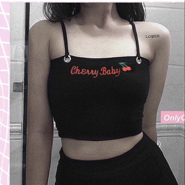 [Mã FAMAYWA giảm 10K đơn 50K] Áo dây Cherry croptop khoen
