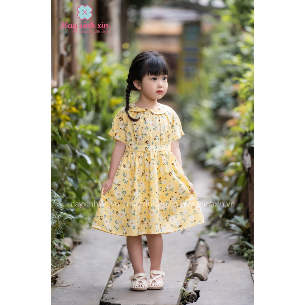 Váy hè bé gái - Váy thiết kế cho bé - Đầm hè thiết kế cho bé gái - Váy hoa nhí vàng cổ sen Sunny