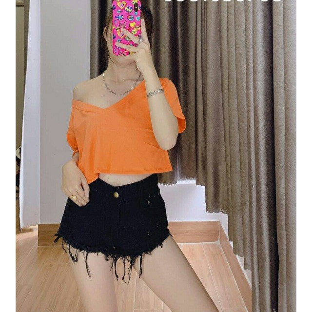 Áo Thun Nữ Croptop Cổ Tim Giá Rẻ Nhiều Màu - 603