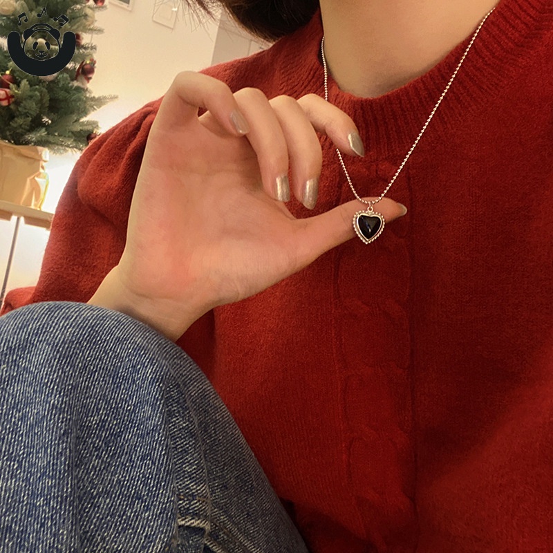 Vòng cổ mặt trái tim màu đen phong cách cổ điển Hàn Quốc cho nữ