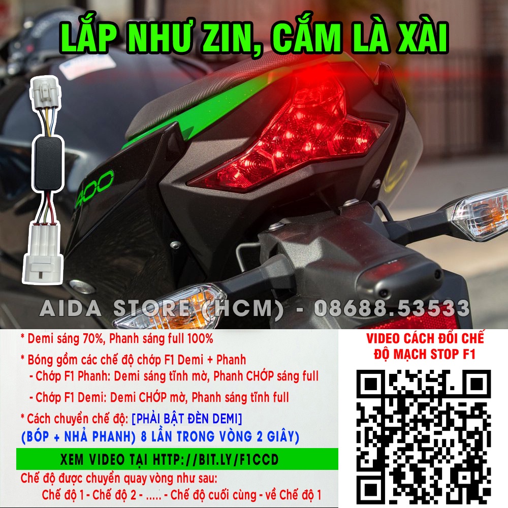 Bộ mạch sẵn giắc zin tạo chớp F1 cho PKL Kawasaki đèn hậu LED