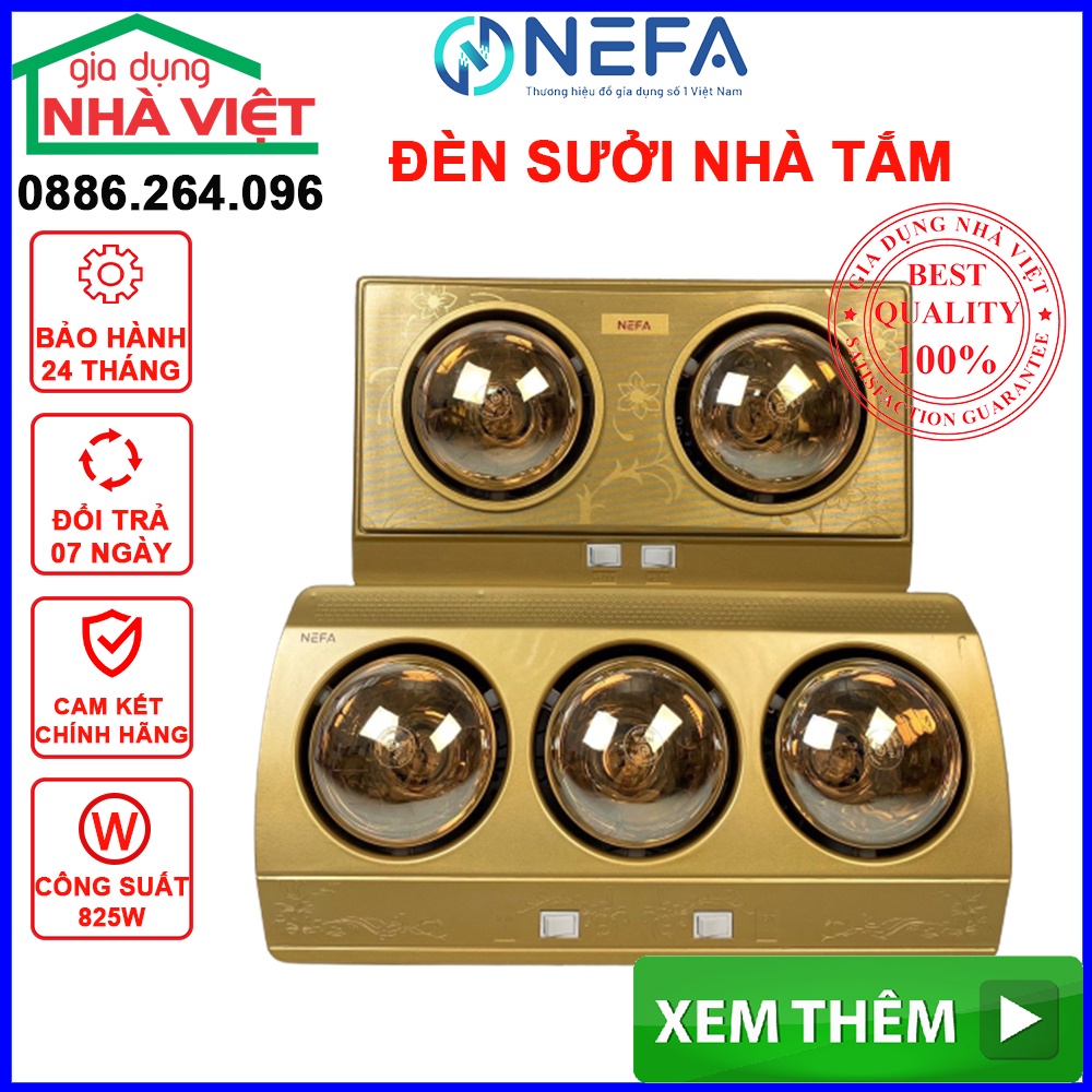 Quạt sưởi nhà tắm, đèn sưởi nhà tắm 3 bóng thương hiệu Nefa SP000116 bảo hành 24 tháng lỗi đổi mới trong 07 ngày.