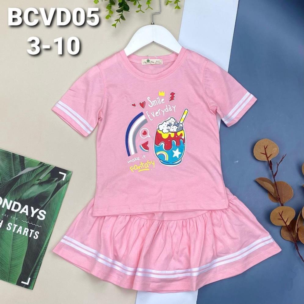 Đồ bộ cao cấp bé gái chân Đầm 3/10 Chất vải mềm mịn, mát, bé mặc thoải mái
