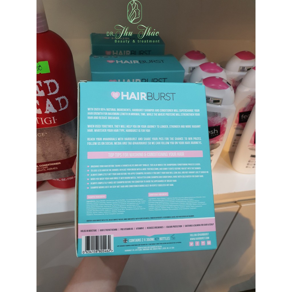 Cặp dầu gội xả Hairburst For Longer Stronger Hair Shampoo and Conditioner kích thích tóc mọc dài hơn chắc khỏe hơn 350ml