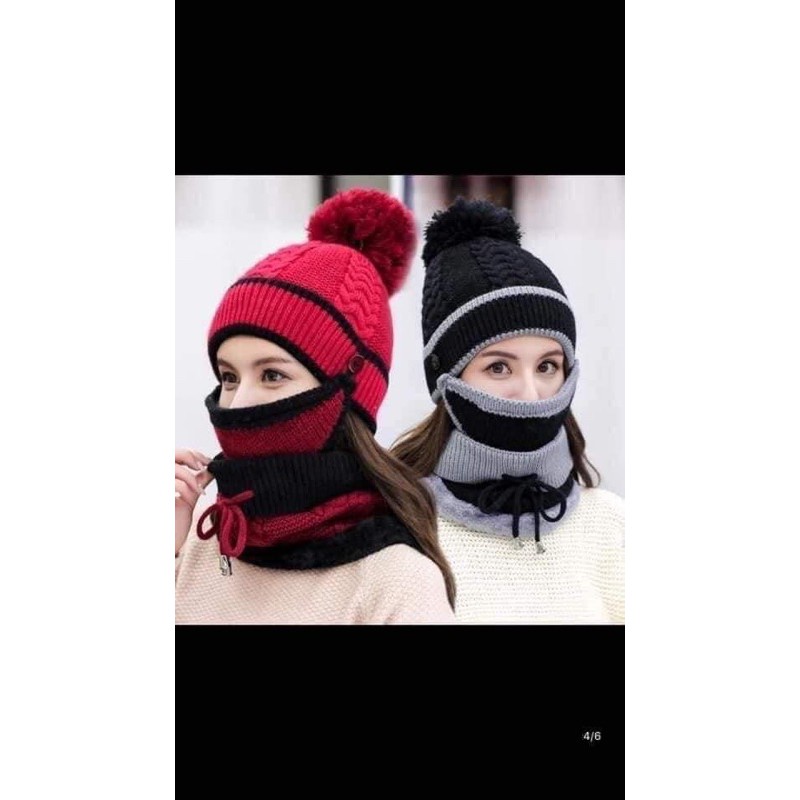 SET KHĂN MŨ LEN CÓ KHẨU TRANG