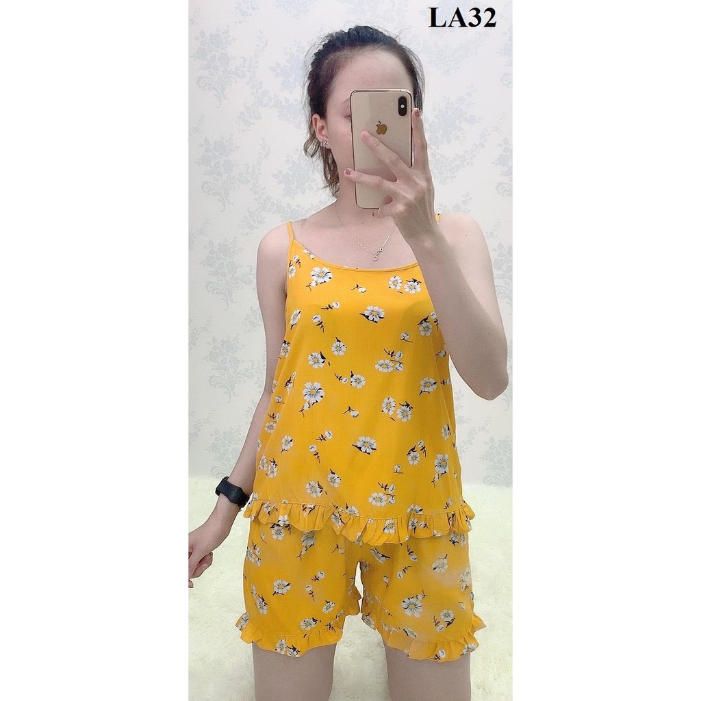 Bộ đùi cộc 2 dây lanh thái họa tiết hoa to | BigBuy360 - bigbuy360.vn