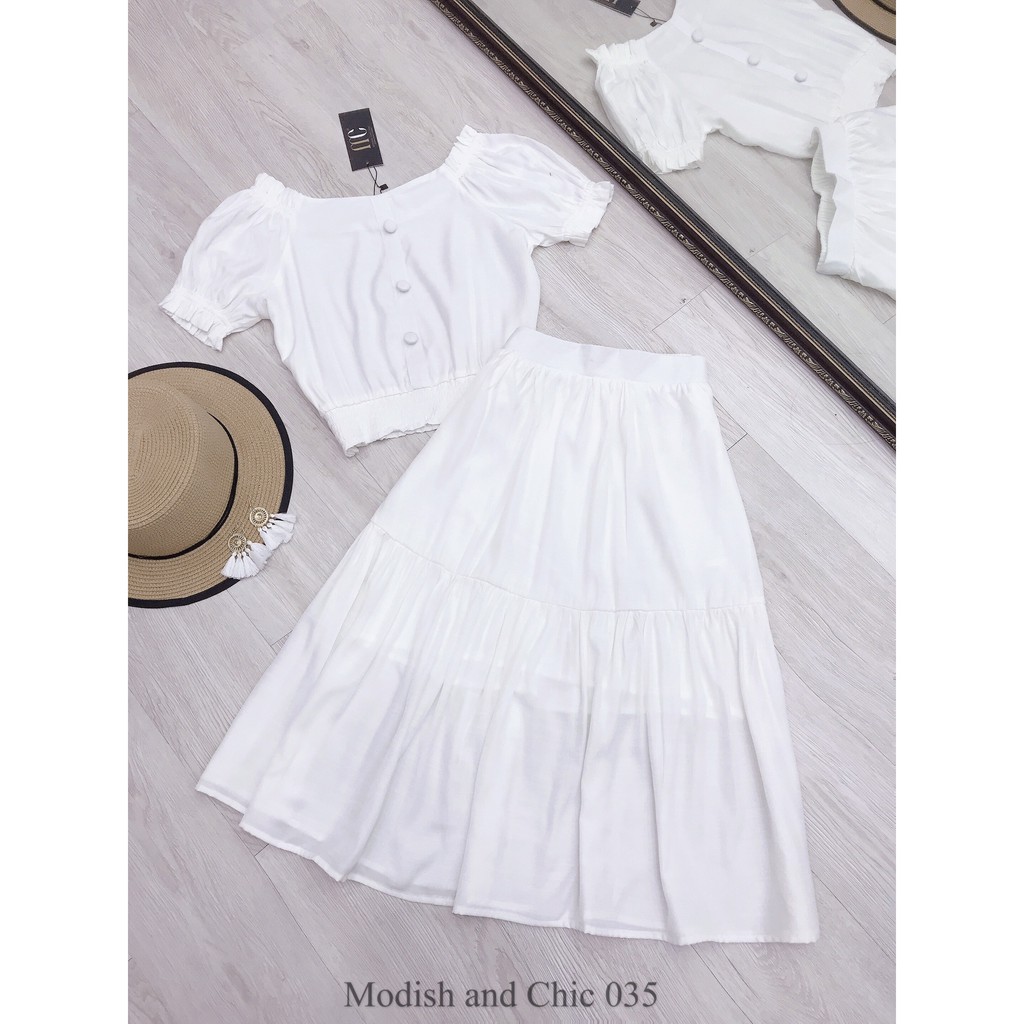 Set áo, chân váy trắng S035 - Mimo Shop phân phối chính thức