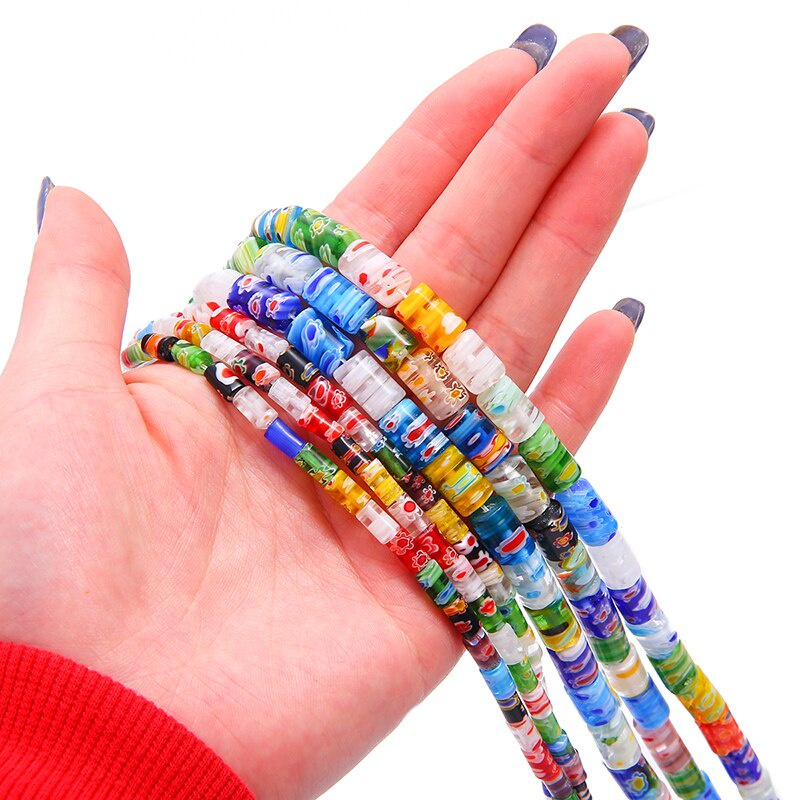 Hạt thủy tinh hình ống họa tiết hỗn hợp làm trang sức thủ công diy