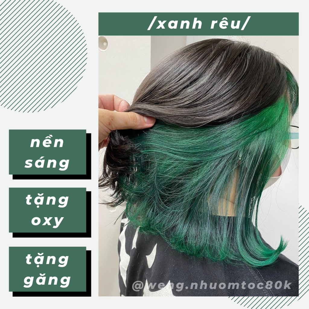 Combo nhuộm tóc màu xanh rêu (tặng găng tay và trợ nhuộm)