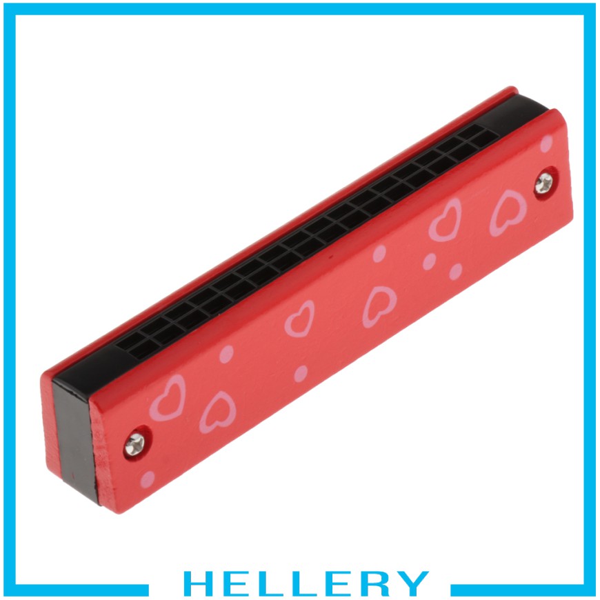 Kèn Harmonicas Gỗ Hai Hàng Họa Tiết Trái Tim Hoạt Hình Cho Bé