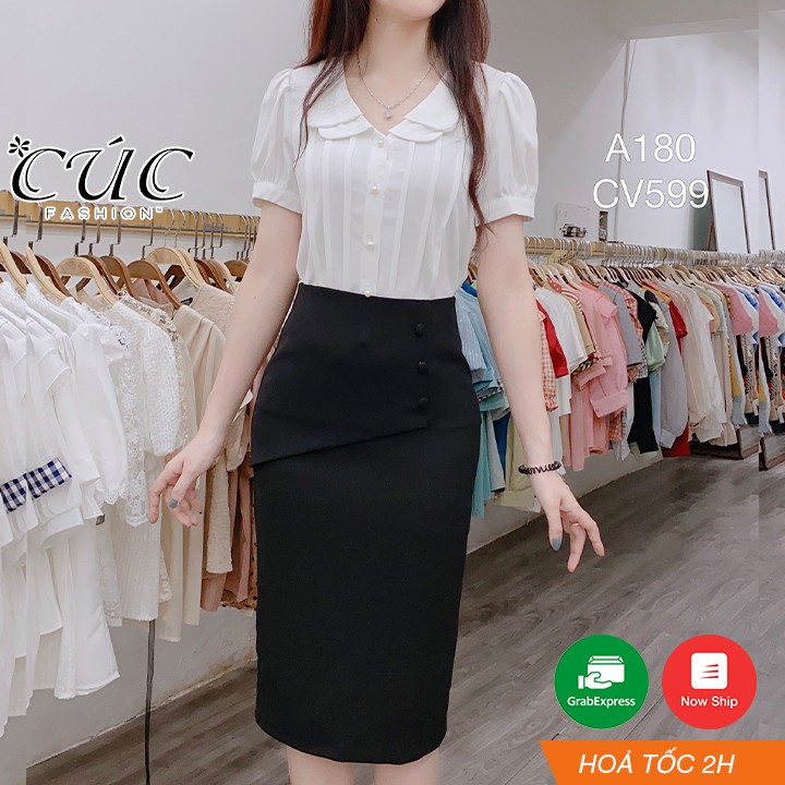 [ Mã WASTRUN4 giảm 10% tối đa 30K đơn 99K] Chân váy nữ công sở cao cấp dáng dài Cúc Fashion CV599 cv ba cúc bọc lệch | BigBuy360 - bigbuy360.vn