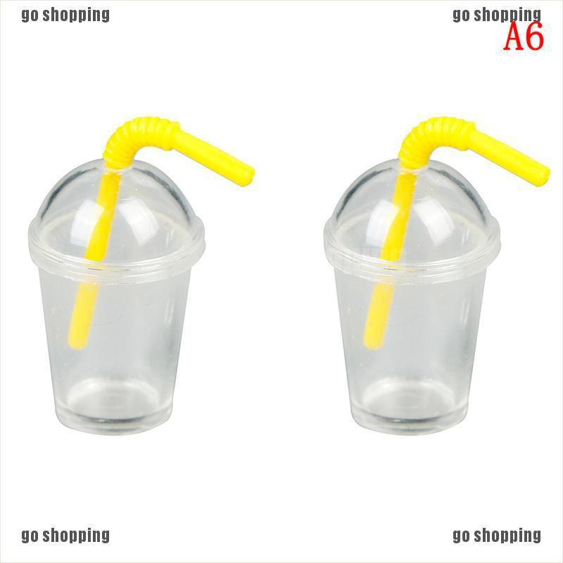 {go shopping}2Pcs 1:12 Dollhouse mini milk tea cup with straw simulation drink model toys