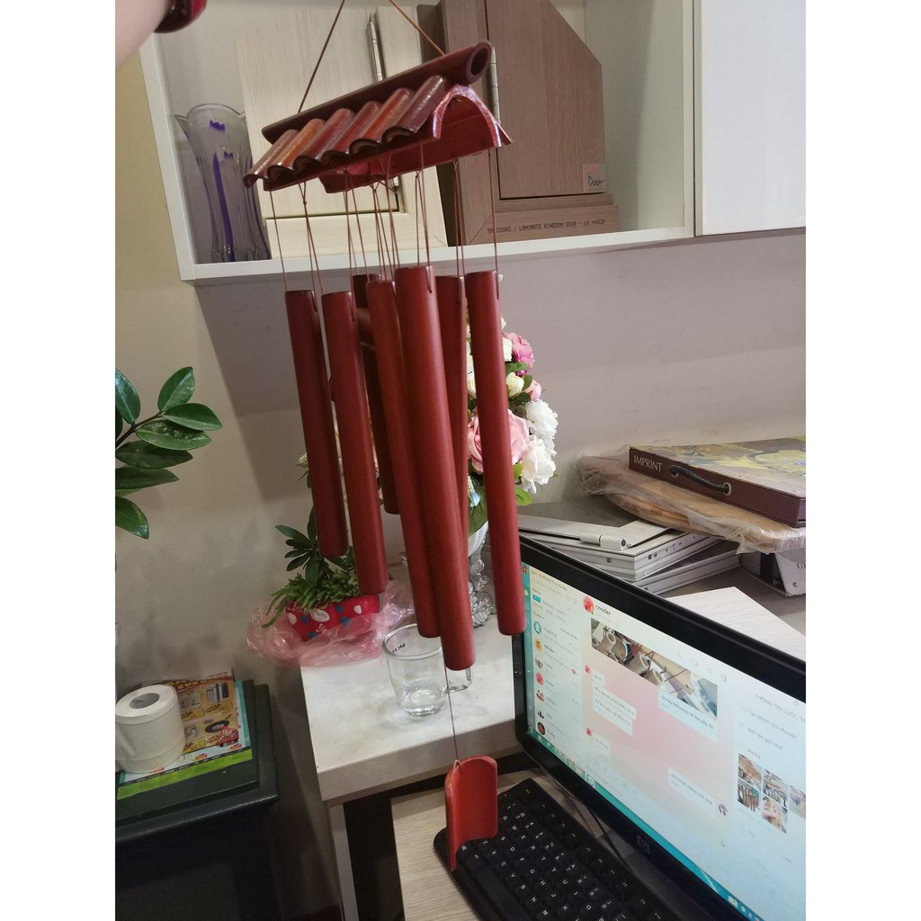 Chuông gió phong thủy tre trúc chuông gió tre mái đỏ