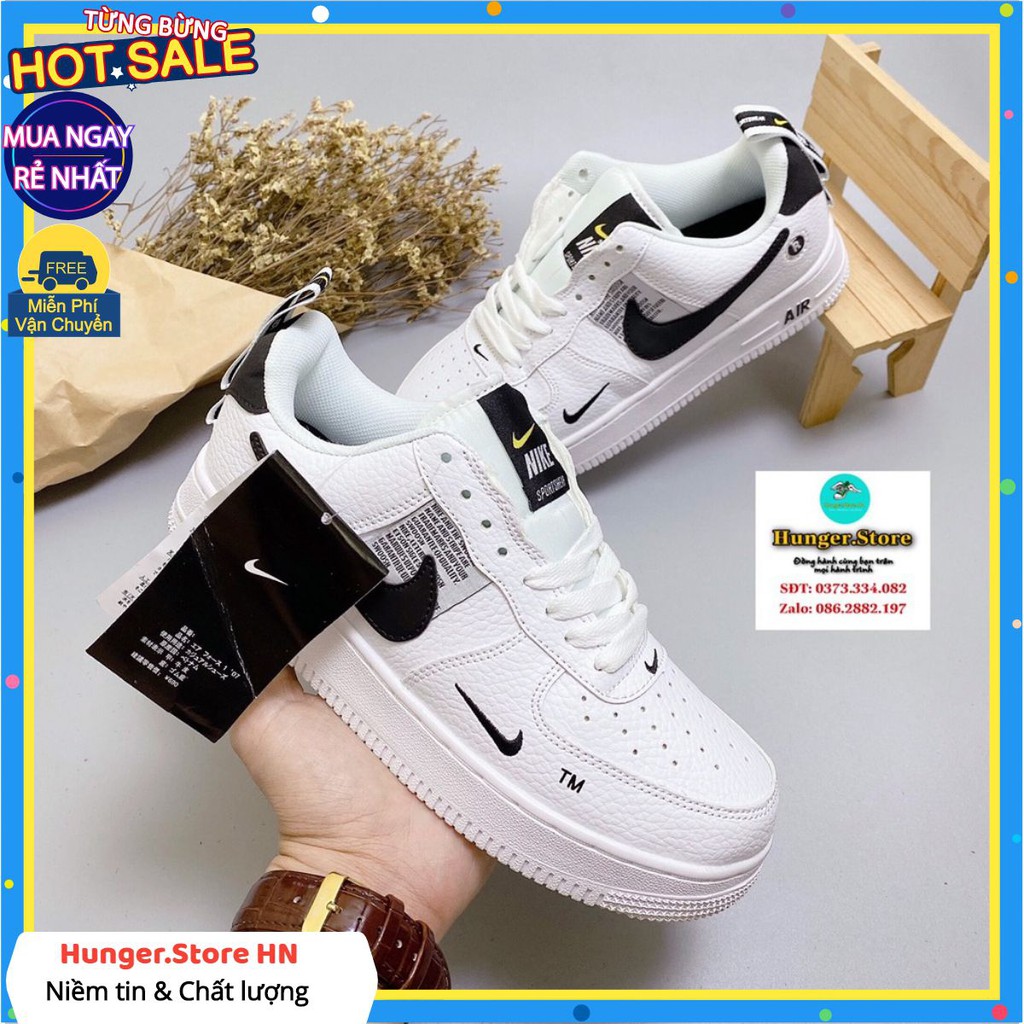 Giày AF1 [Chuẩn 1.1] trắng đem,  đế cao 3cm , size 36-44 cả nam và nữ full box.Hunger.Store hn