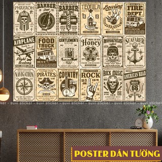Decal Poster dán tường Retro trang trí quán cà phê, trà sữa, nhà ở. MSP: PT-08