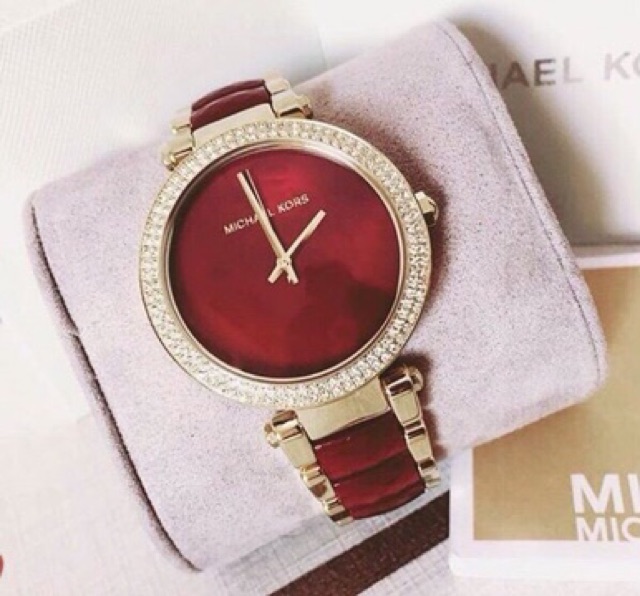 ♥️Đồng hồ nữ MICHAEL KORS MK6427 Parker Crystallized Gold tone steel and Garnet Acetate Bracelet Women’s Watch 39mm