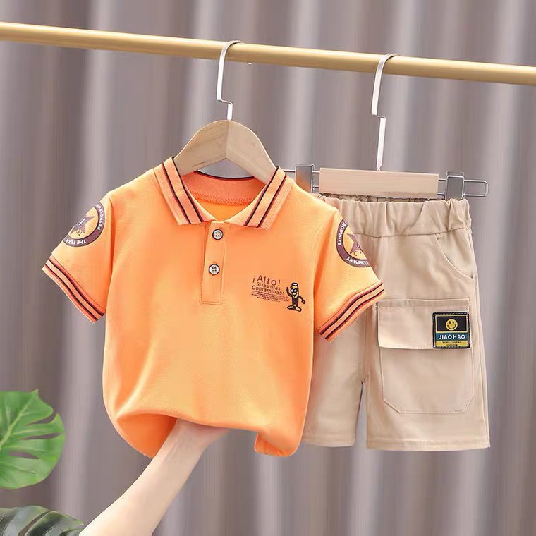 Quần áo bé trai, set bộ áo có cổ họa tiết ALTO kèm quần kaki mềm túi hộp cực chất cho bé
