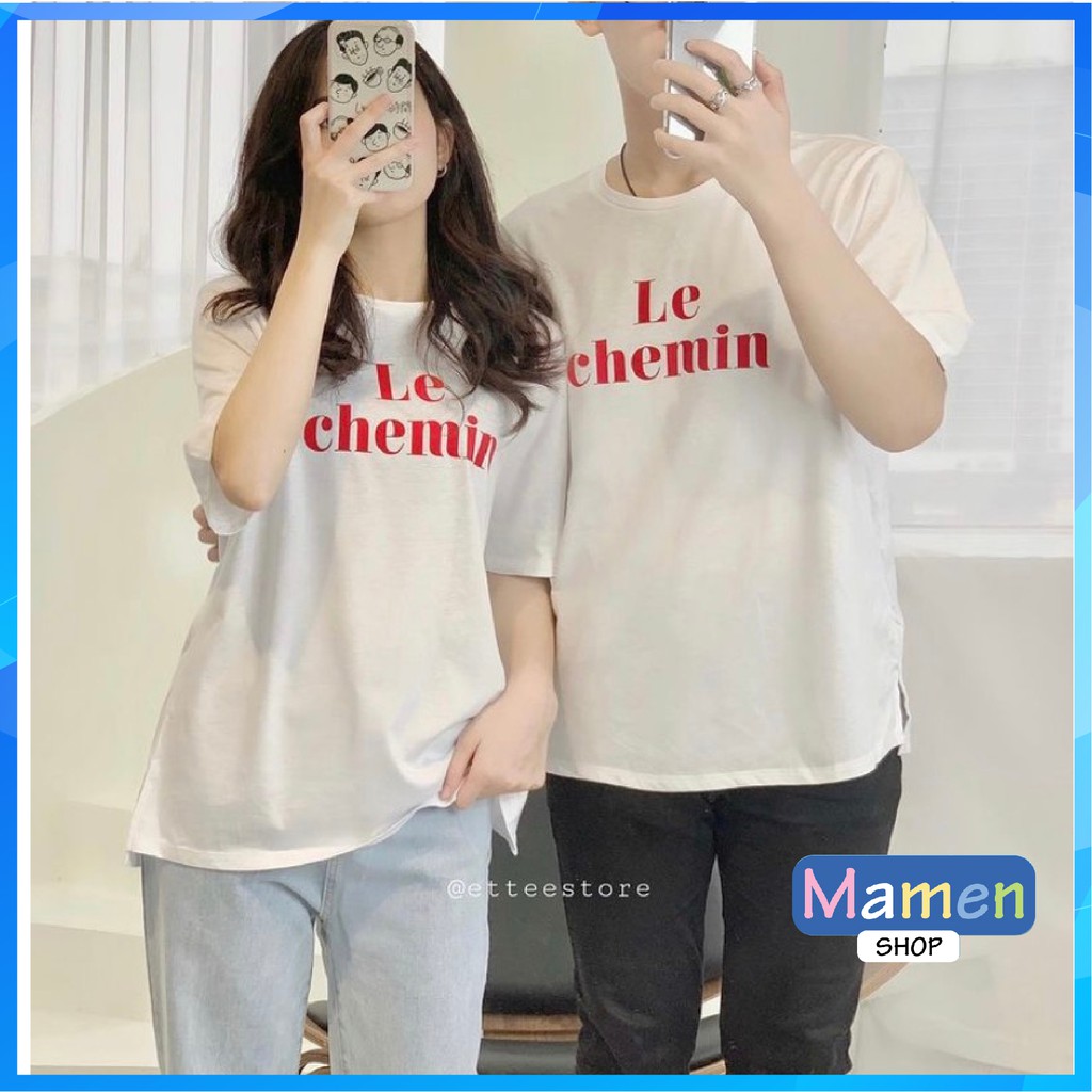 Áo thun đôi form rộng Le Chemin kiểu Mamen Shop MA040, áo phông đôi oversize Unisex, Áo đôi