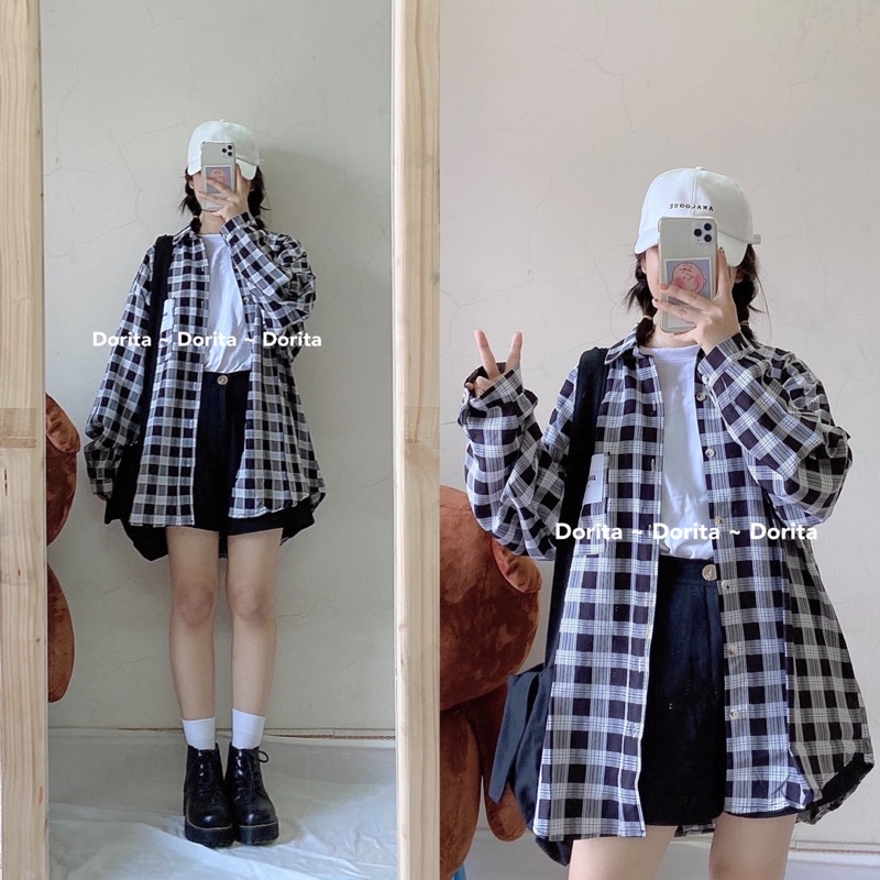 [Ảnh thật/Video] Áo sơ mi caro form rộng Hàn Quốc, Áo sơ mi oversize kẻ caro - Dorita Boutique