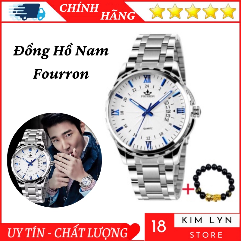 Đồng Hồ Nam Fourron , Đồng Hồ Dây Hợp Kim Thép Không Gỉ Cao Cấp Tặng Kèm Vòng Tay - Bảo Hành 12 Tháng