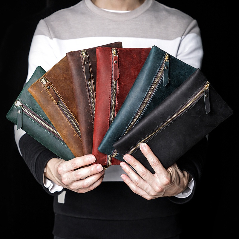 Túi Đựng Bút Bằng Da Bò Có Khóa Kéo Tiện Dụng