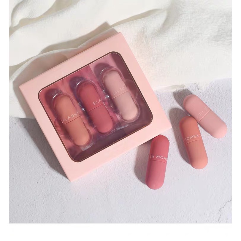 Bộ son kem lì Flash Moment mini trang điểm hình viên con nhộng | BigBuy360 - bigbuy360.vn