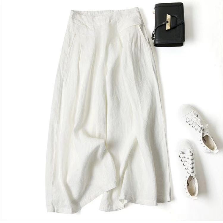 Quần Giả Váy Ống Rộng Chất Liệu Cotton Lanh Co Giãn Thời Trang Dành Cho Nữ