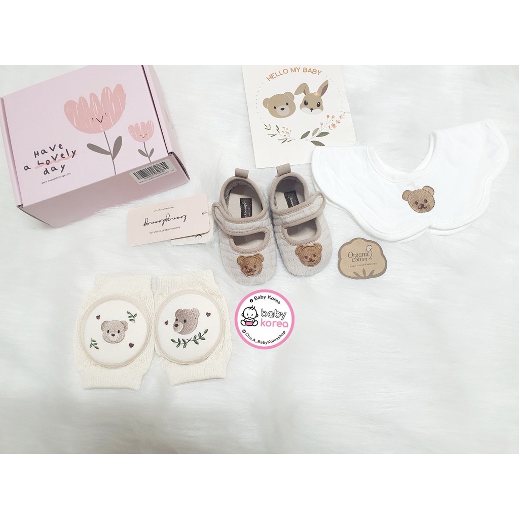 Yếm cổ hoa thêu gấu cotton Organic made in Korea cho bé thời trang trẻ em BABYKOREA