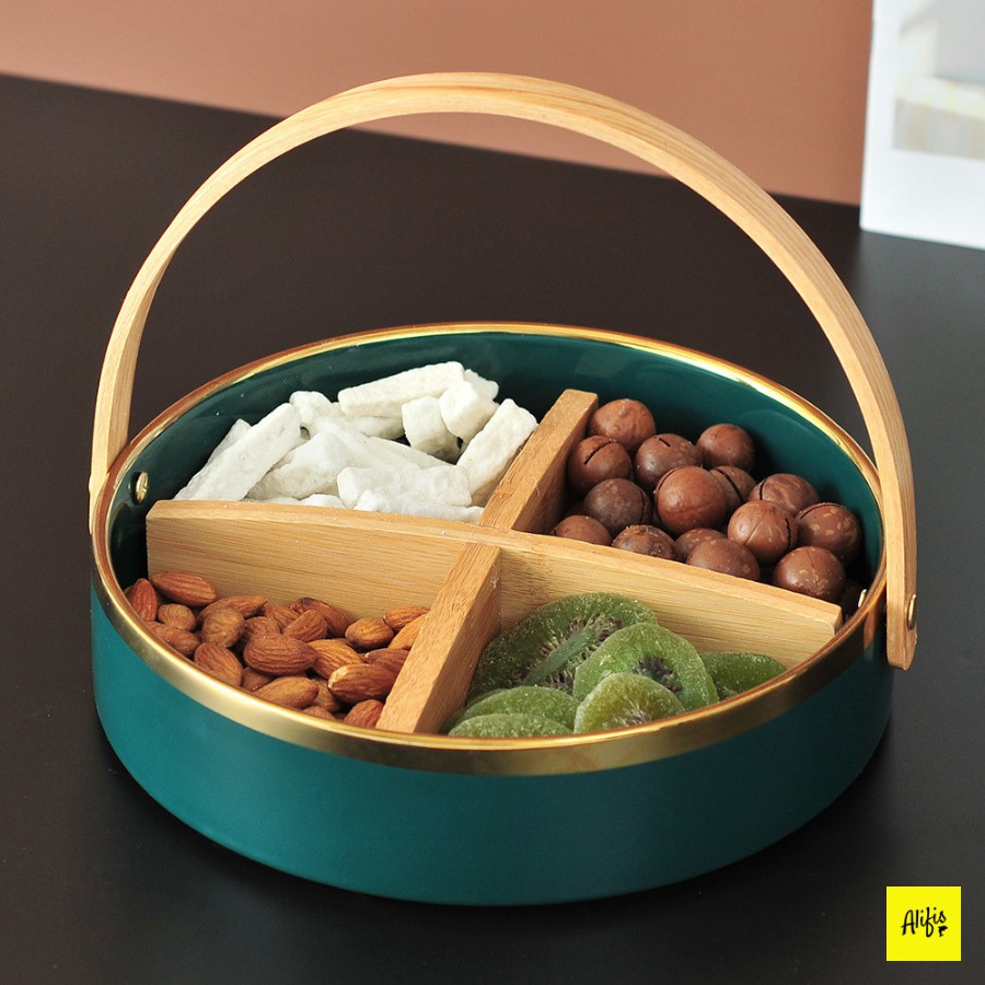 Khay sứ tròn đựng mứt tết, bánh kẹo, hoa quả - Sẵn màu xanh cổ vịt, trắng sang trọng