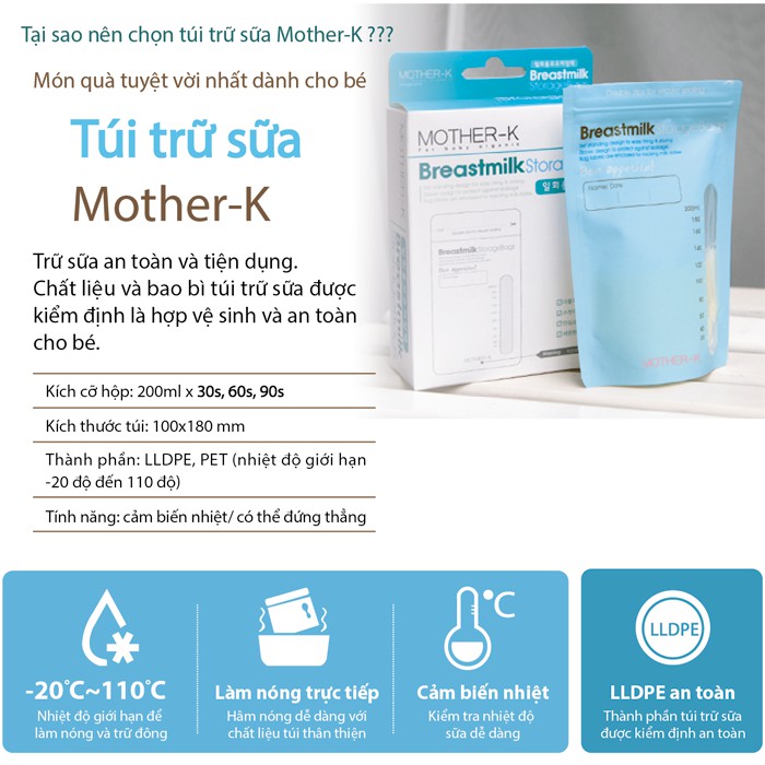 Túi trữ sữa cảm ứng nhiệt Mother-K 200ml (60c)