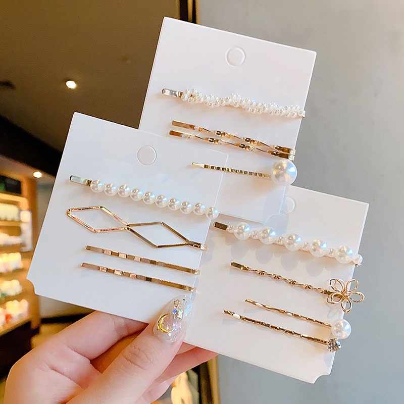 Bộ kẹp tóc kim loại đính ngọc trai nhân tạo thanh lịch