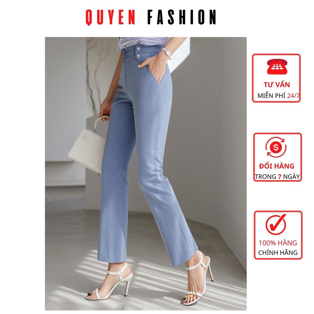 Quần tây công sở nữ màu xanh pastel đính 2 khuy trang trí, kiểu suông đứng trẻ trung, thanh lịch KQ140