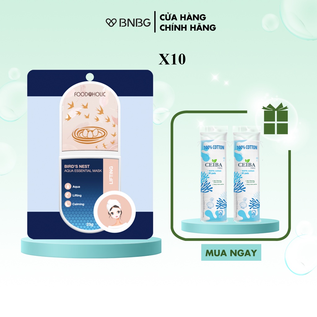 Combo 10 Mặt nạ dưỡng chất tổ yến dưỡng da toàn diện Foodaholic Bird’s Nest Aqua Essential Mask 23g x10