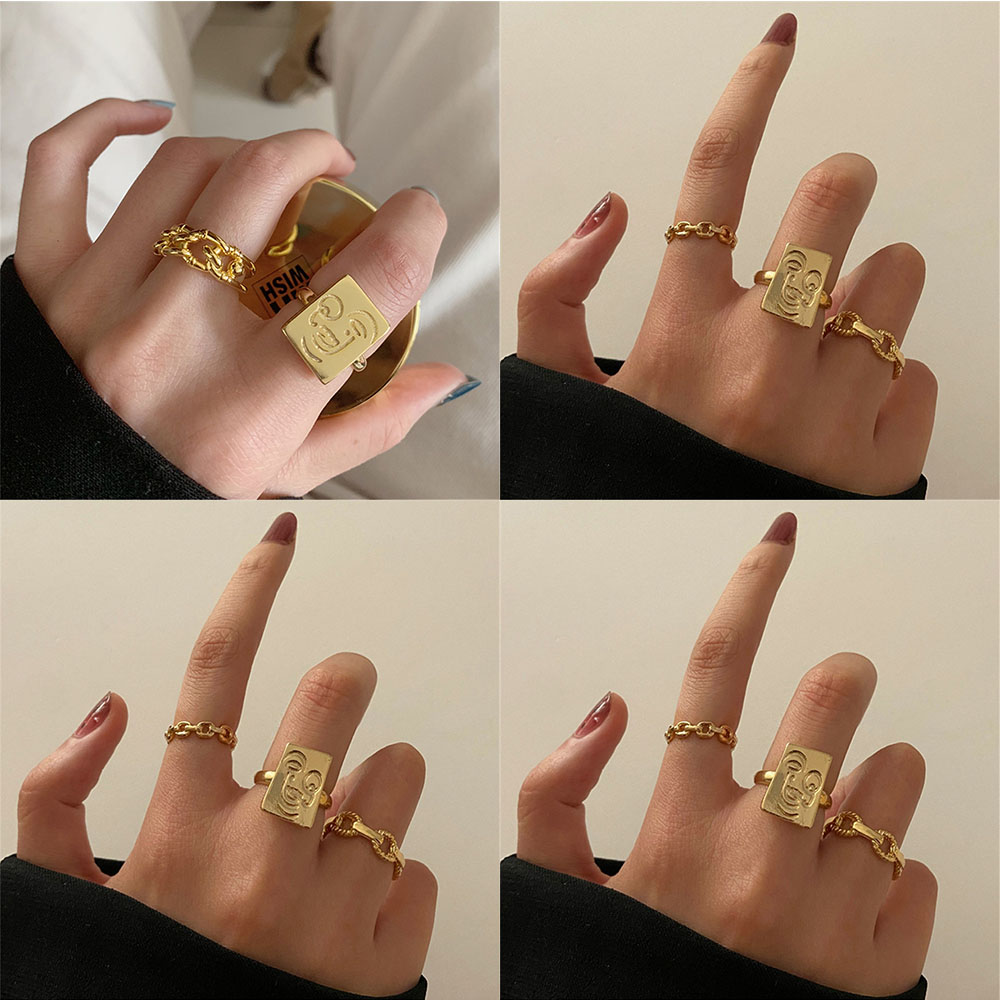 Bộ 3 Nhẫn Mạ Vàng Hình Mặt Cười Xinh Xắn Cho Nữ
