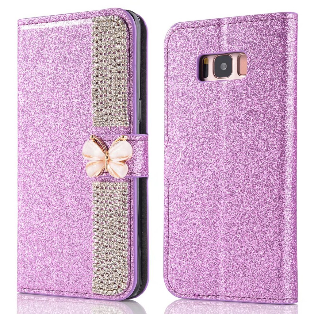 Bao da kim tuyến đính đá sang trọng cho Samsung S8 S8 Plus