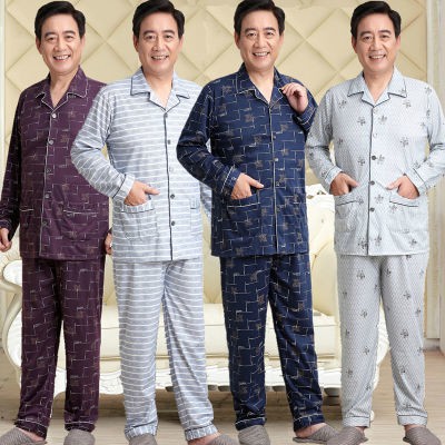 Set Pijama Áo Dài Tay Cổ Bẻ Và Quần Dài Cho Đàn Ông Trung Niên