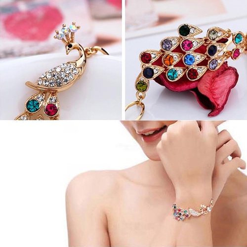 Vòng tay hợp kim đính đá đá màu kiểu dáng sang trọng cho nữ