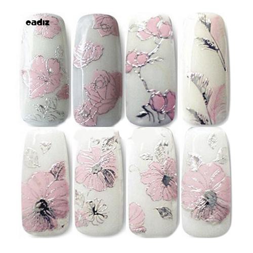 Tấm sticker hoa màu hồng nổi 3D dán móng nghệ thuật